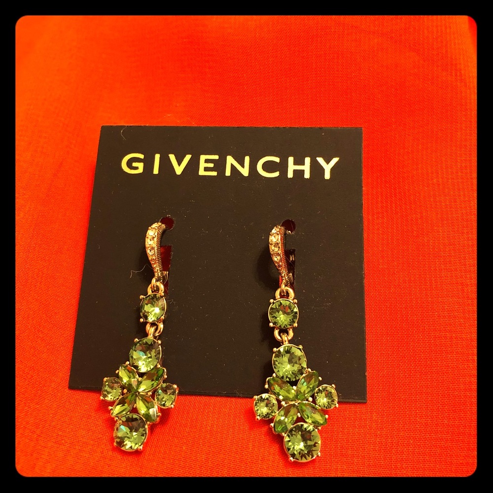 Givenchy Earrings Green Stones, 1.5”